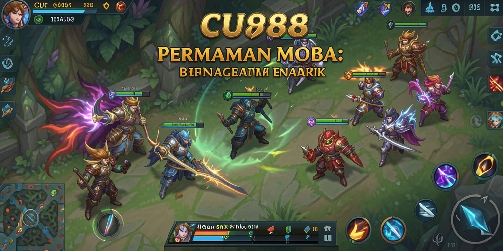 Tampilan utama game CU888 yang menunjukkan aksi pertarungan MOBA yang seru.