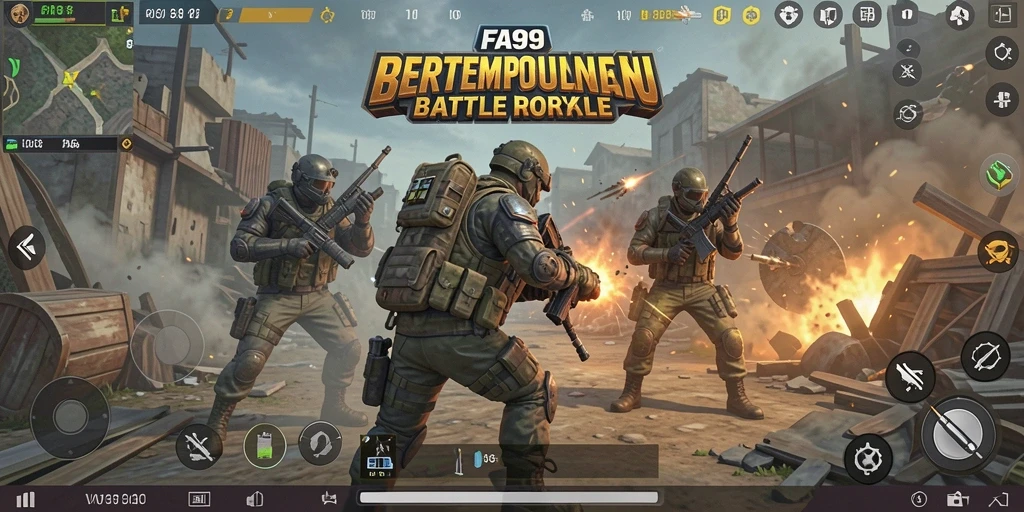 Screenshot gameplay FA99 menampilkan aksi seru dalam pertempuran Battle Royale.