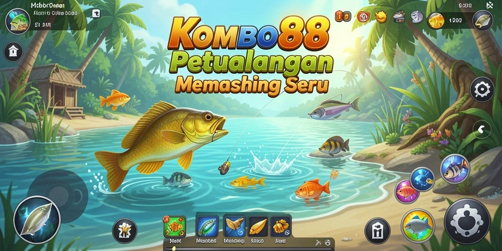 Tampilan gameplay seru di KOMBO88 saat memancing ikan.