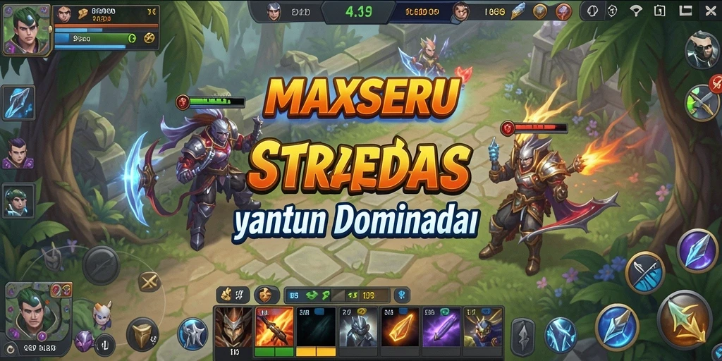 Tampak layar utama MAXSERU dengan aksi strategis dan grafis yang menarik.