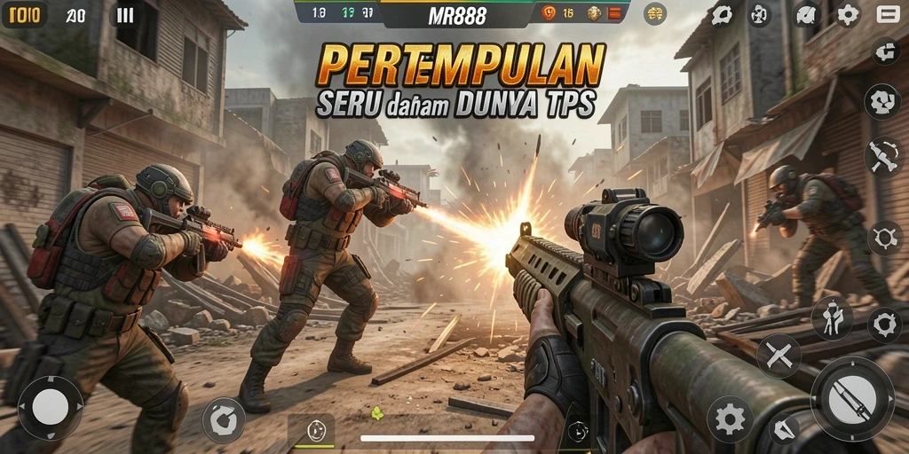 Screenshot gameplay MR888 menampilkan aksi seru dalam pertarungan TPS.