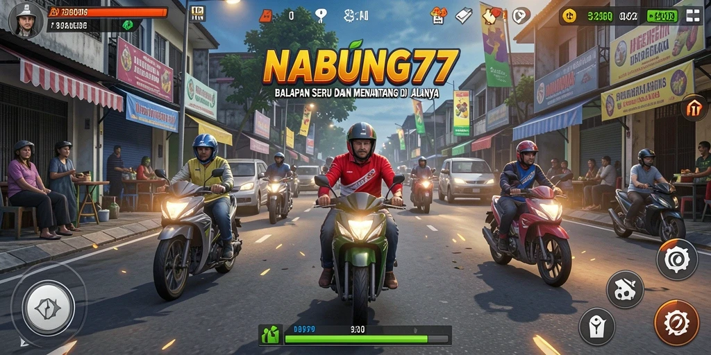 Tampilan seru dari gameplay NABUNG77 yang penuh aksi balapan.