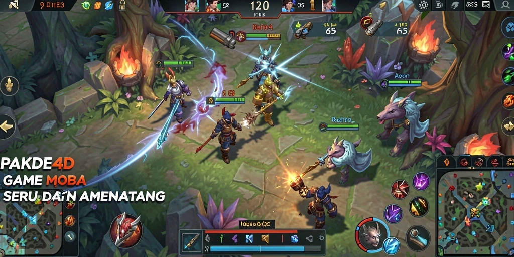 Screenshot gameplay PAKDE4D menampilkan aksi intense dalam pertempuran MOBA.
