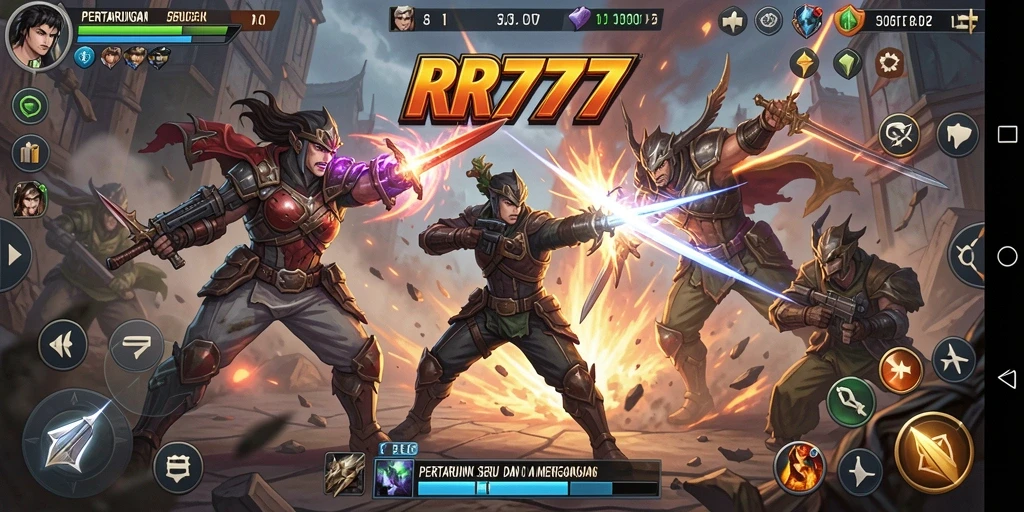 Tampilan gameplay pertarungan yang intens dan mendebarkan di RR777.