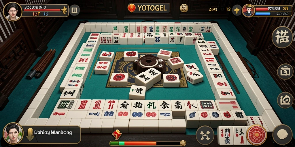 Tampilan gameplay seru di YOTOGEL dengan ubin Mahjong berwarna-warni.