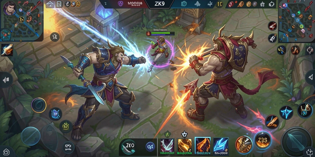 Tampilan gameplay seru ZK9 dengan pertarungan sengit di arena.
